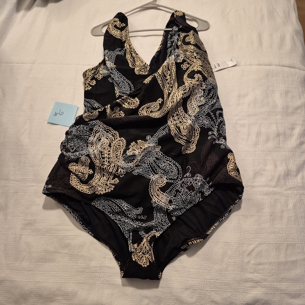 Marcus Lemonis Siloett women's size 26W black 1 piece swim suit NWT #6
